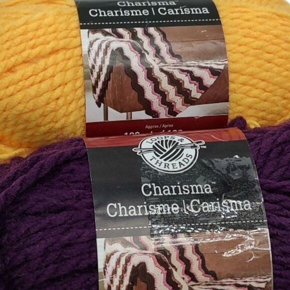 Mixed Lot of 2 Charisma by Loops & Threads Acrylic Yarn Dark Purple #3 Yellow #1 - Picture 2 of 11